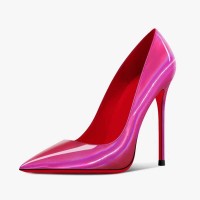 Pointed Toe Stiletto Heels Laser Powder Pumps - Rose Patent