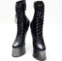 Fetish Ankle Padlock Heel-Less Platforms - Black with Silver Hoof
