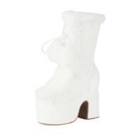 Round Toe Patchwork Fur Lace Up Cute Wool Balls Platforms Chunky Heels Knee Highs Boots - White Flock