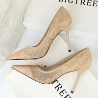 Pointed Toe Stiletto Heels Elegant Transparent Summer Spring Pumps - Beige Lace
