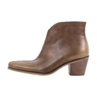 Pointed Toe Side Zipper Chunky Heels Ankle Western Cowgirl Boots - Brown Faux Leather