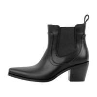 Pointed Toe Side Zipper Chunky Heels Ankle Chelsea Boots - Black Faux Leather