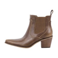 Pointed Toe Side Zipper Chunky Heels Ankle Chelsea Boots - Brown Faux Leather