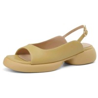 Peep Toe Platforms Flats Slippers Slingback Sandals - Yellow  Faux Leather