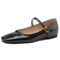 Round Toe Vintage Mary Janes Comfortable Office Working Flats - Black Faux Leather
