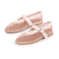 Round Toe Mary Janes Buckle Strap Mesh Ballet Loafers Flats - Pink Mesh
