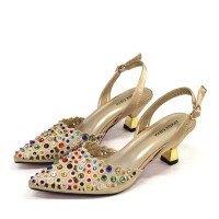 Pointed Toe Rhinestones Decorated Kitten Heels Slingback Pumps  - Multicolor Synthetic