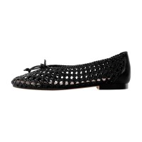 Round Toe Black Mesh Ballet Flats - Black Mesh