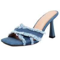 Square Open Toe Cross Straps Summer Slippers Sandals - Blue Denim