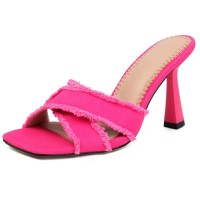 Square Open Toe Cross Straps Summer Slippers Sandals - Rose Denim