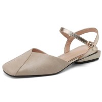 Round Toe Vintage Style Flats Ankle Buckle Straps Sandals - Apricot Microfiber