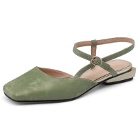 Round Toe Vintage Style Flats Ankle Buckle Straps Sandals - Green Microfiber