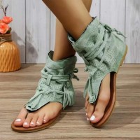 Open Toe Ankle Buckle Straps Flip Flop Sandals - Green Flock
