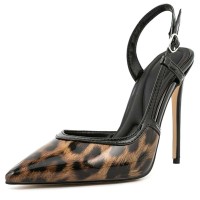 Pointed Toe Stiletto Heels Slingback Leopard Pumps - Brown Patent