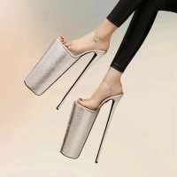 Fly High Extreme Stiletto 12-inch Platform Open Toe Sandals - Silver