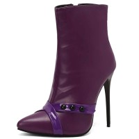 Pointed Toe Stiletto Heels Side Zipper Ankle Highs Booties - Black Faux Leather