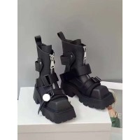 Square Toe Low Chunky Heels Motorcycle Steampunk Costumes Style Front Zipper Belt Buckle Chelsea Boots - Black Faux Leather