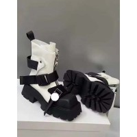 Square Toe Low Chunky Heels Motorcycle Steampunk Costumes Style Front Zipper Belt Buckle Chelsea Boots - White Faux Leather