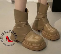 Round Toe Platforms Autumn Rain Boots with Back Zipper - Khaki
