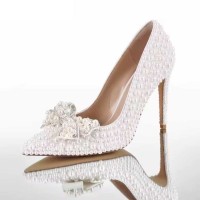 Bridal Slip-On Pearl Crystal Stiletto Pumps - White