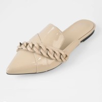 Slip on Pointed Toe Chain Decoration Khaki Sandals - Beige Patent 