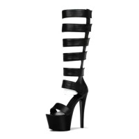 Strap Wrap Under-Knee Peep Toe  Gladiators - Black