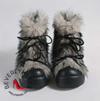 Designer Winter Boots 1017 with Bow - Black Fur