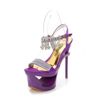 Quarter Tide Peep Toe Glowing Crystals Platform Ankle Straps Sandals - Purple
