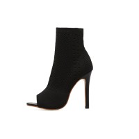 High Heel Peep Toe Mesh Ankle Stiletto Boots - Black