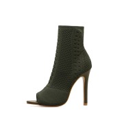 High Heel Open Toe Mesh Ankle Stiletto Boots - Green