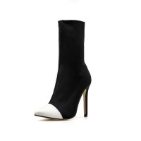 High Heel Pointed Toe Ankle Socks Stiletto Boots - White
