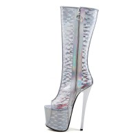 AquaWoman 7.5-Inch Platform Knee High Boots - Water Effect See-Through Scales