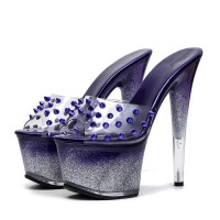 Purple Crystal Rivet Platform Slippers - 5 Inch Clear on Purple and Silver Sparkle