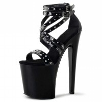 Rivet Party Dance Platform Sandals - 7 Inch Black on Black