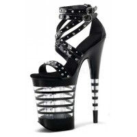 Rivet Party Dance Platform Sandals - 8 Inch Black on Clear Stripes