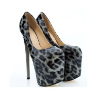 Fly High Patent Leather Leopard Platform Stiletto Heels Pumps - Grey