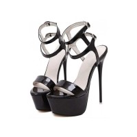 Round Toe Spring and Summer Double-Anklestrap Platform Stilettos - Black