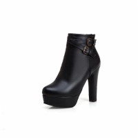 Cuban Heels Platform Ankle Buckle Strap Lita Booties - Black