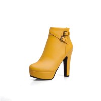 Cuban Heels Platform Ankle Buckle Strap Lita Booties - Yellow