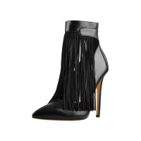 Stiletto Heels Pointed Toe Fringe Ankle Pumps with Back Zipper - Black