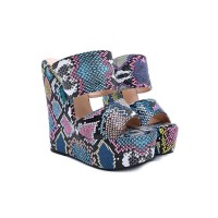 Summer Platform Wedge Peep Toe Cork Snake Print Slippers