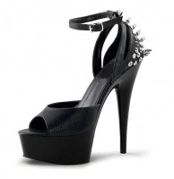 Rock-Studded Cone Heel Peep Toe Stilettos - Black