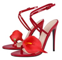 Open Toe Flower Stiletto Sandals Wedding Heels Dressy Summer Sandals - Red