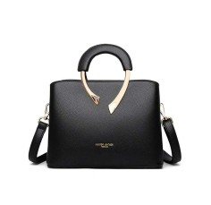Medium Size Vegan Leather Fancy Crossbody Handbag - Black