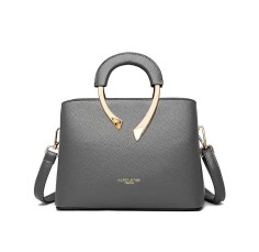 Medium Size Vegan Leather Fancy Crossbody Handbag - Grey