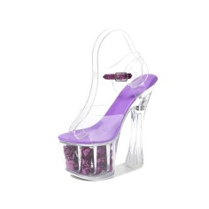Rose Bouquet Platform Chunky Heels Peep Toe Ankle Straps Sandals - Purple