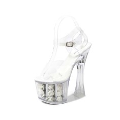 Rose Bouquet Platform Chunky Heels Peep Toe Ankle Straps Sandals - White