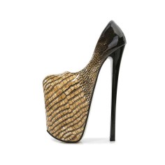 Fly High Crocodile Designed Platform Stiletto Heels Pumps - Yellow