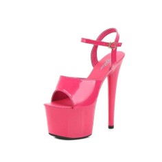 7 Inch Super Heels Peep Toe Ankle Strap Patent Platform Sandals - Deep Pink