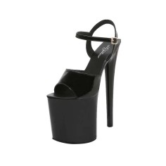 8 Inch Super Heels Peep Toe Ankle Strap Patent Platform Sandals - Black